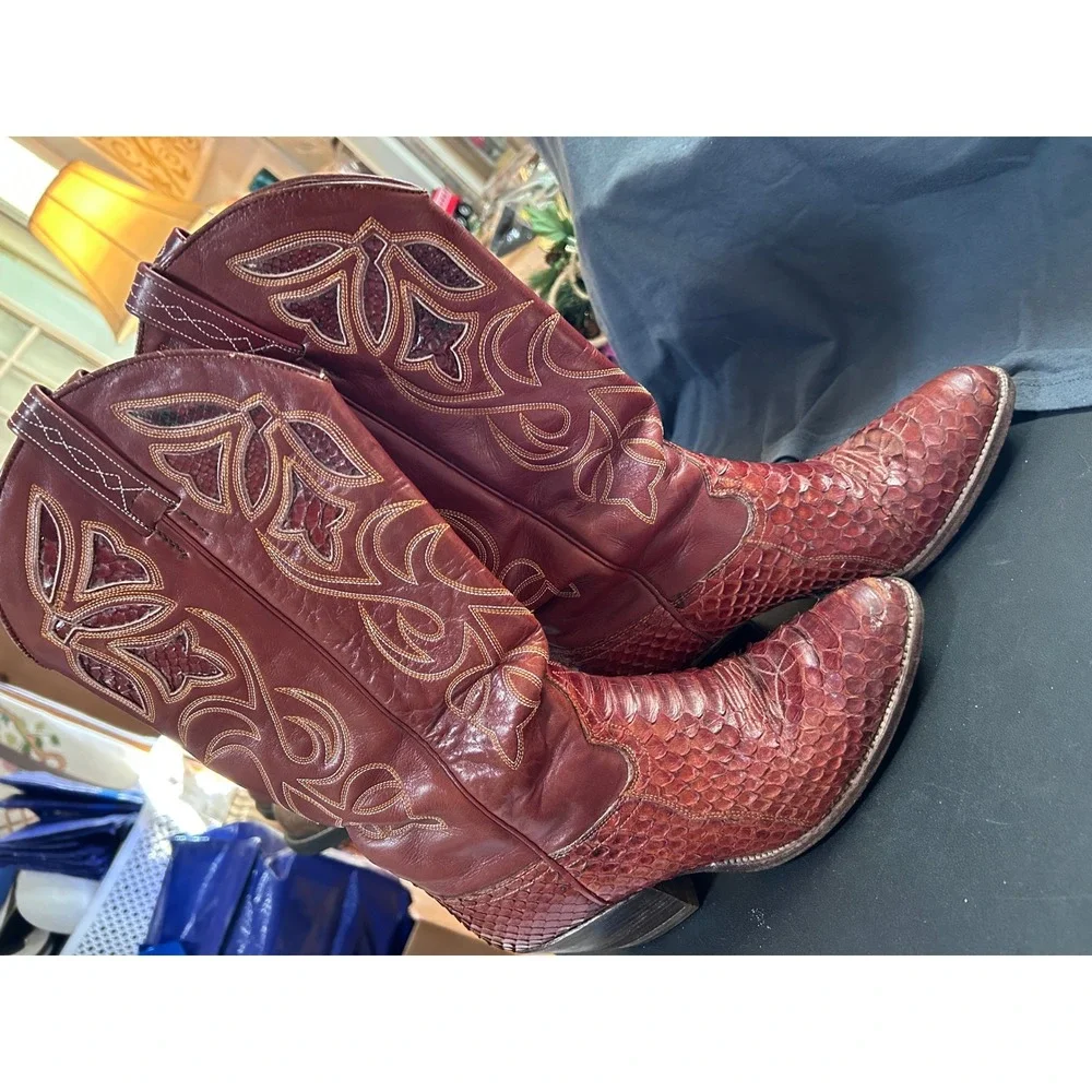 Dan‎ Post Womens Leather Python Inlay Cowboy Boots Western Size 7.5 B - Picture 3 of 7